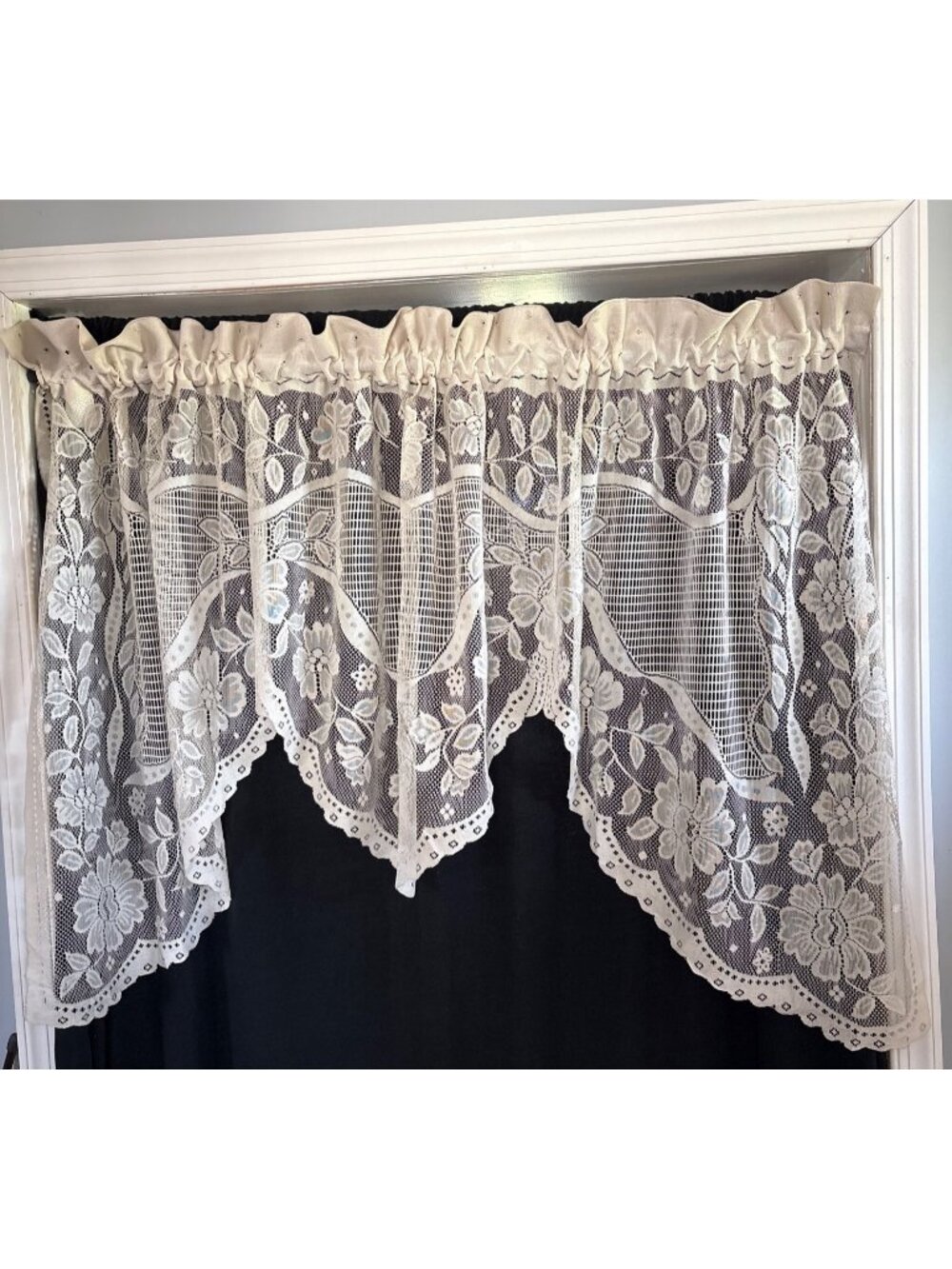 Floral Lace Rod Pocket Window Valance Cream 72x36 Vintage Look